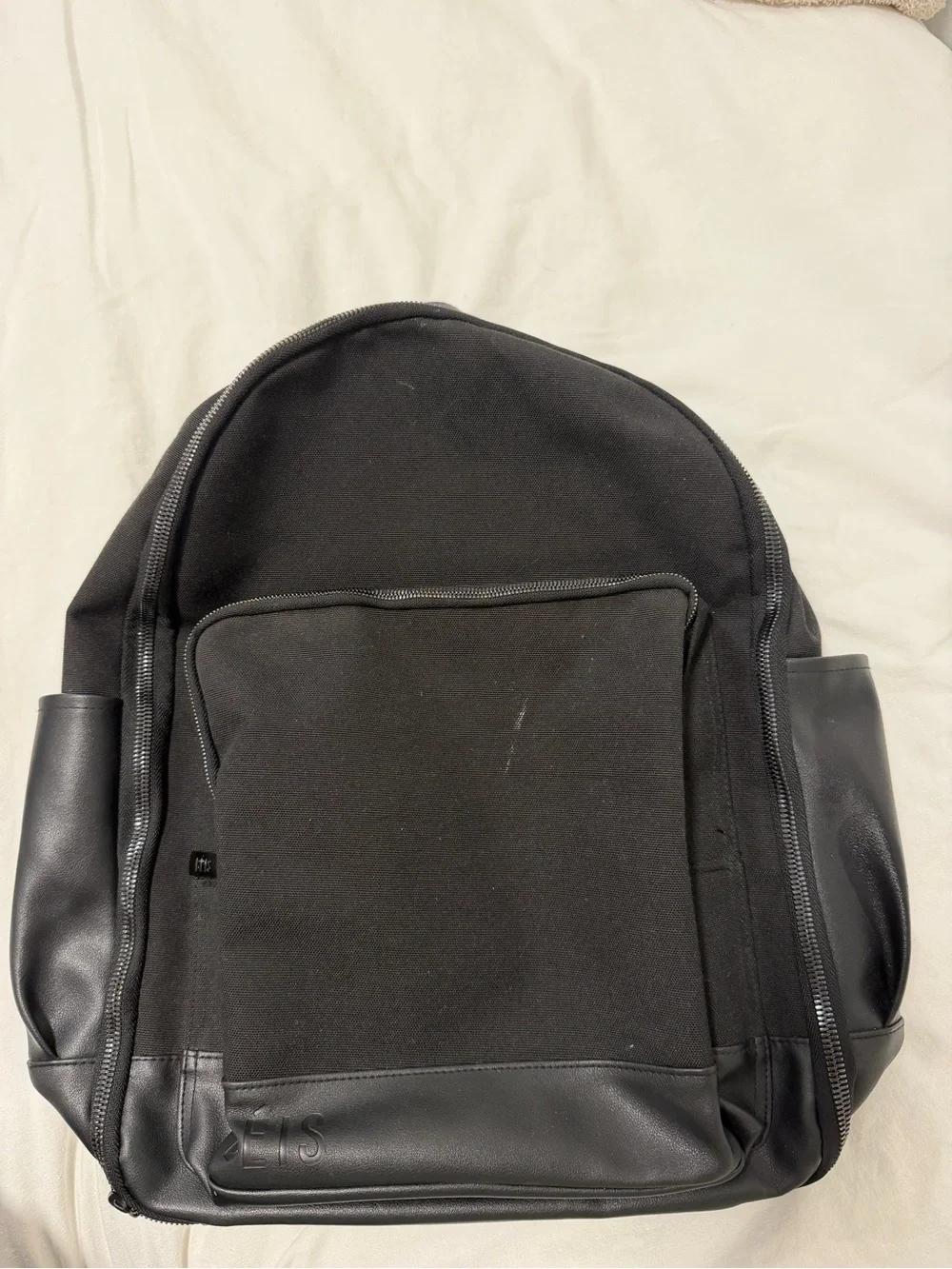 BEIS Black Travel Backpack with Leather Trim
